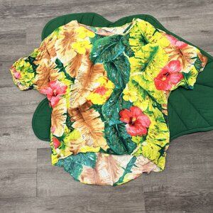 Jams World Hawaii Womens XS Florabunda Hibiscus Cold Shoulder Blouse Top